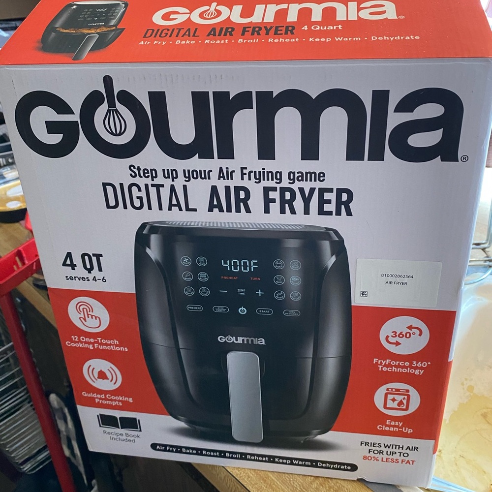 BNIB BLACK GOURMIA 4 QRT DIGITAL AIR FRYER MAKES MEALS QUICK AND EASY BAKE ETC